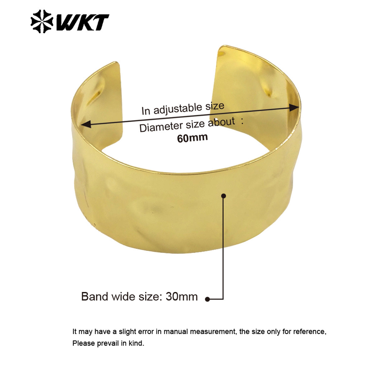 WT-B659 Wholesale Fashion Simple Europe Popular 18K Real Gold Plated Hammer Pattern Metal Bangle in Adjustable
