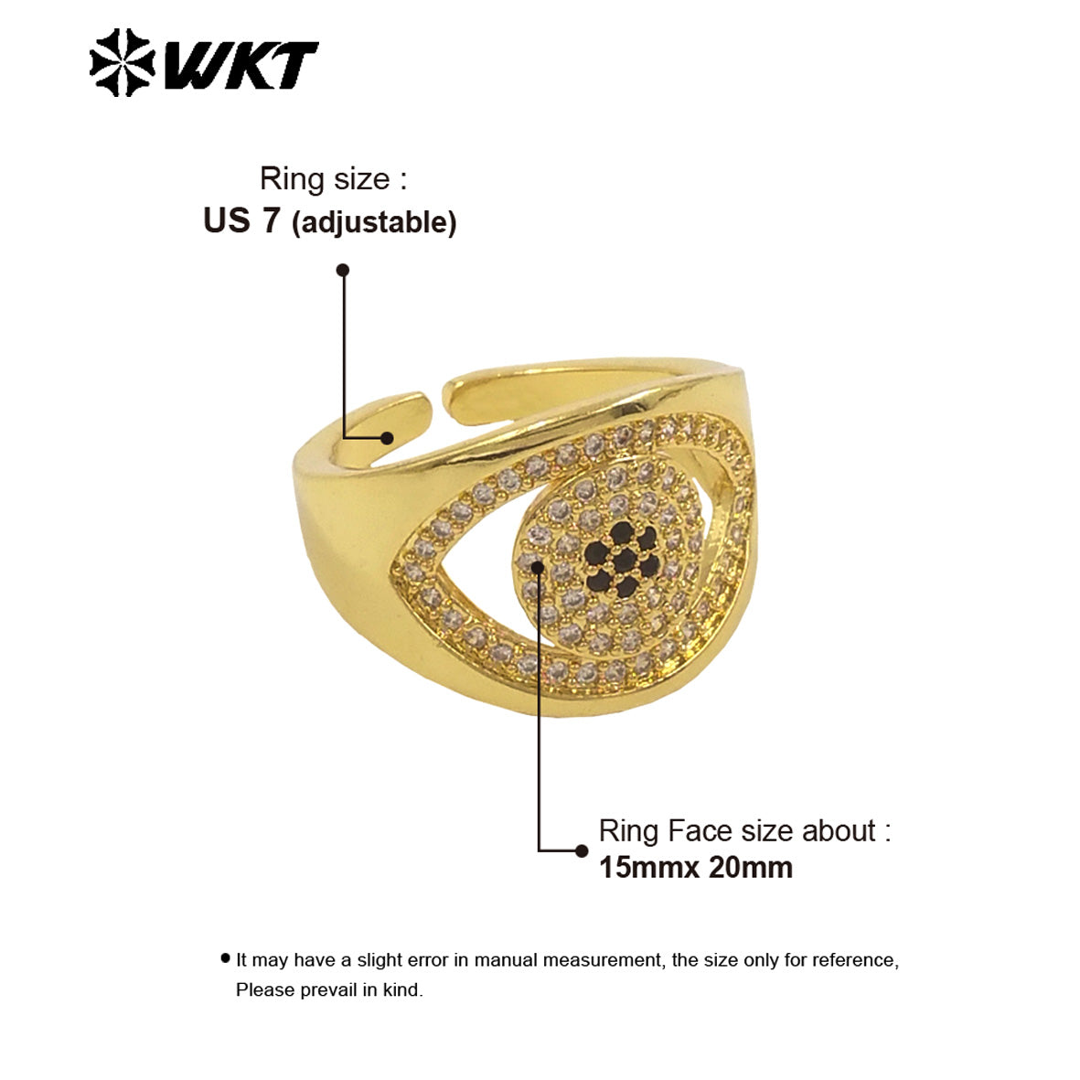 WT-MR030 WKT New Micro Charming Cubic Zircon Setting 18k Real Gold Plated Resist Tarnishable Popular Eye Ring