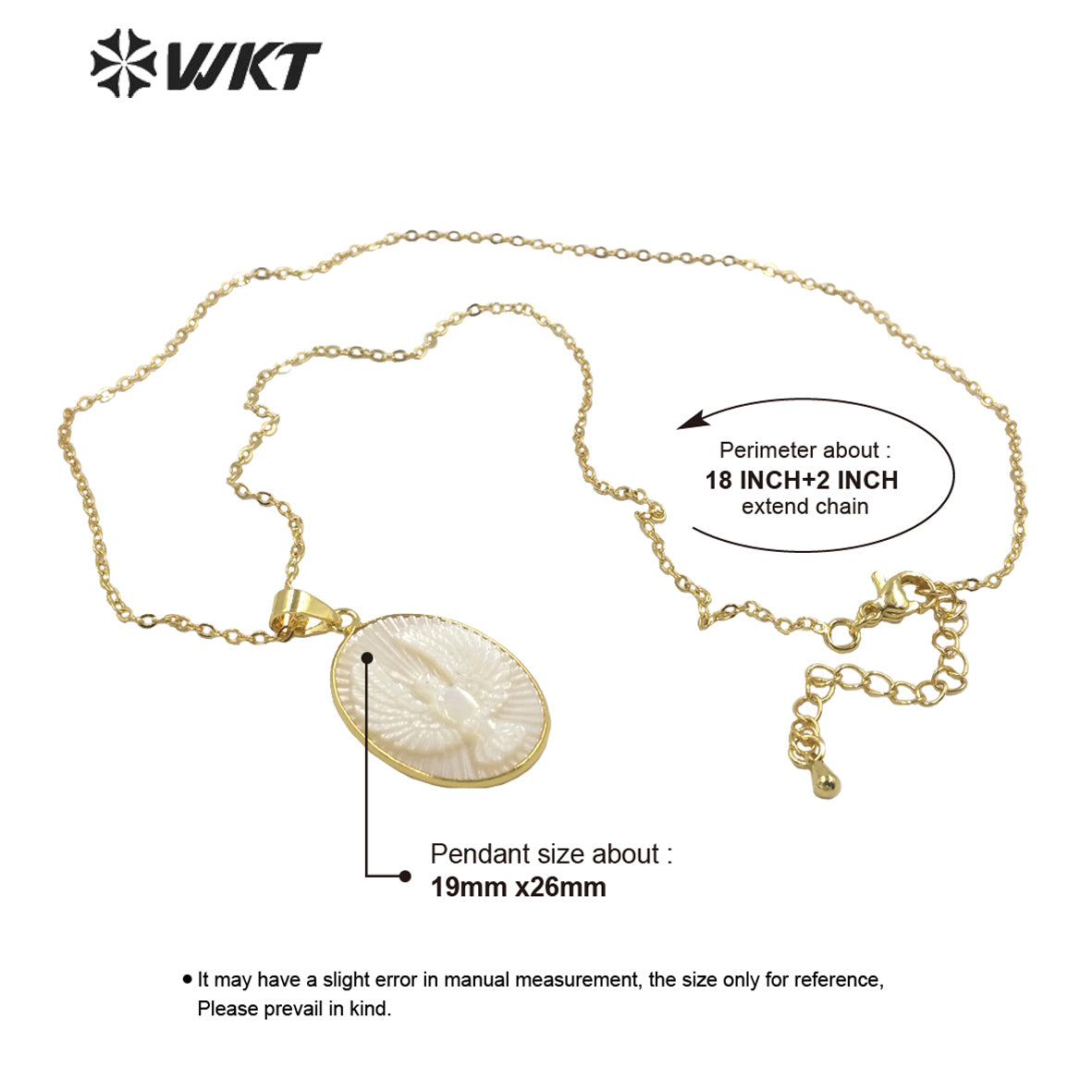 WT-JN180 WKT New Style Fashion Gold Bezel Mother of Pearl Carved White Eagle Pendant Necklace Women Holy Animal Pendants