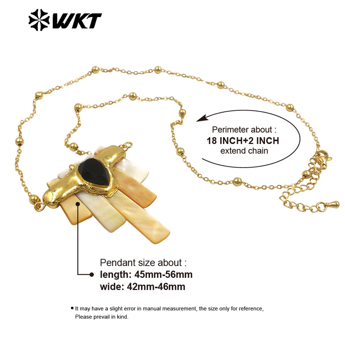 WT-JN323 Natural Shell Statement Necklace Rectangle Shape Special Jewelry Design Gold Electroplated Tiny Chain For Birthday Gift