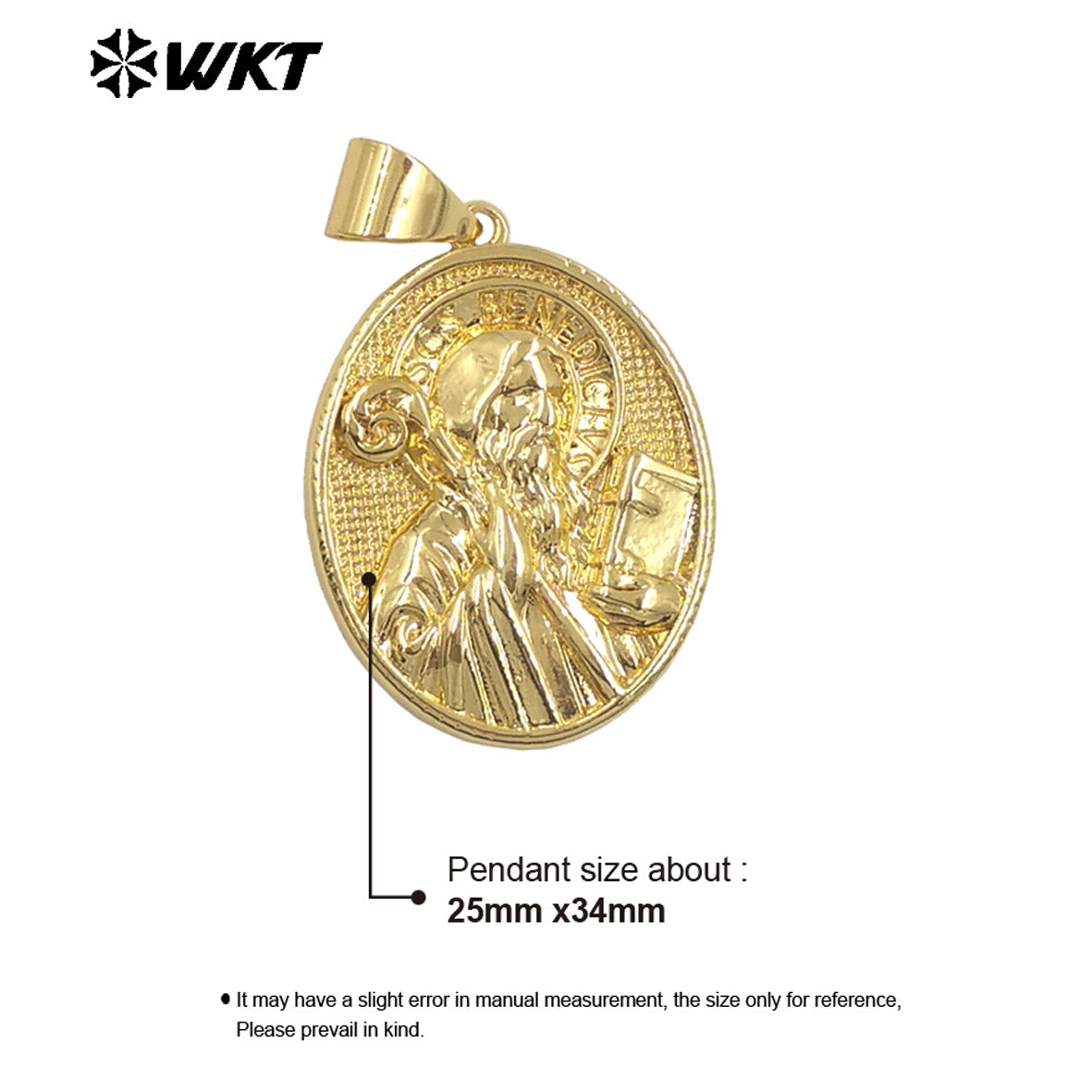 JFE146 High Quality Oval Shape Yellow Brass With Gold Plated Christian Religious Pendant Carved DIY Accessories