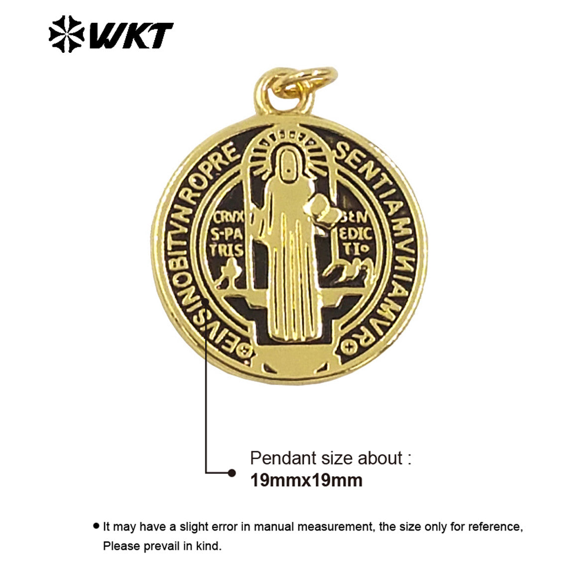 WT-MP294 Unique Spring Design Round 18K Real Gold Plated Brass Medal Christian Religious St Benedict Pendants