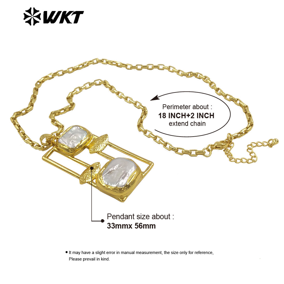 WT-JN334 Wholesale Natural Double Freshwater Pearls Gold Plated Rectangle Big Pendant Necklace For Unique Party Jewelry