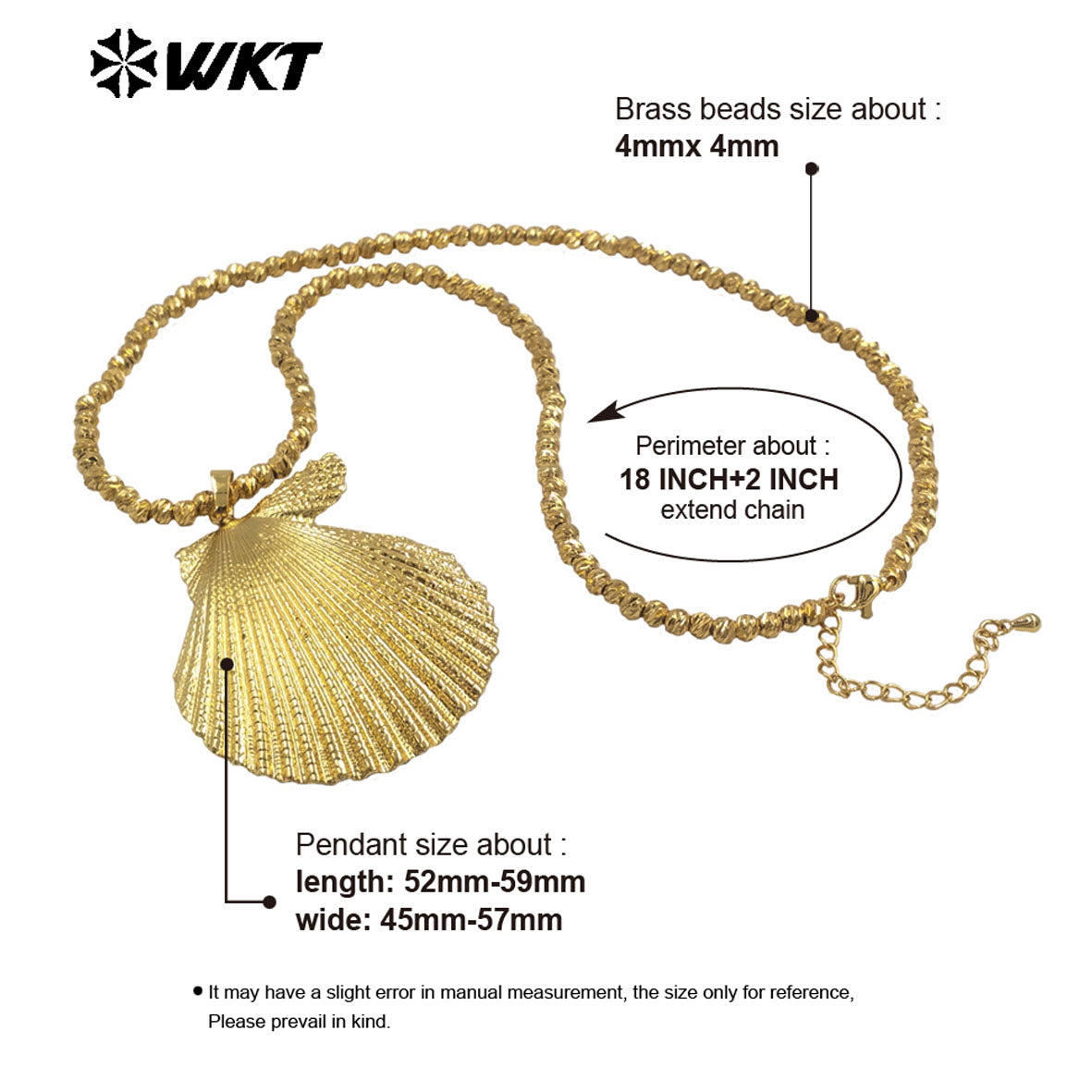 WT-JN343 Classic Design Beads Chain With Full Gold Plated Natural Scallop Shell Pendants Women Necklace For Beach Vacation Match