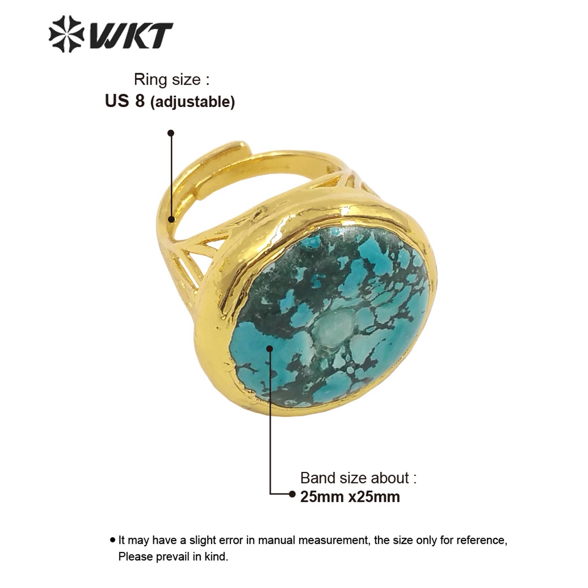 WT-R410 Vintage Extravagant Women's Ring 18k Gold Plated Fashion Adjustable Natural Beautiful Turquoise Ring Natural Stone Ring