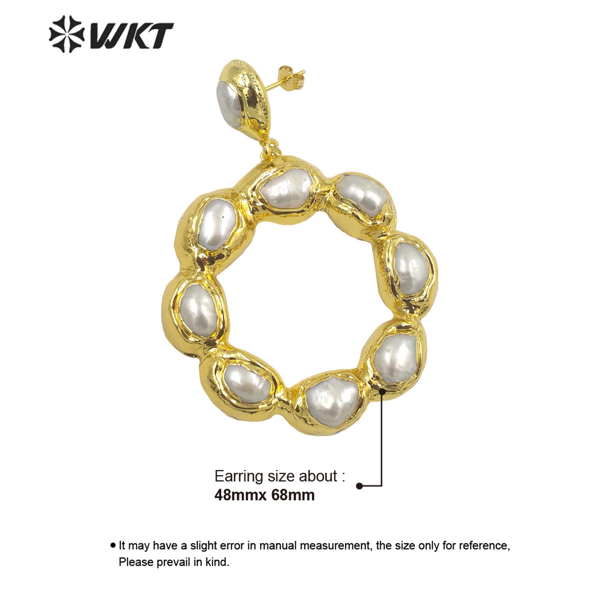 WT-MPE081 Wholesale Fashion Gold Electroplated Freshwater Pearl and Stone Round Ring Earrings Big Dangle Pendant Earrings