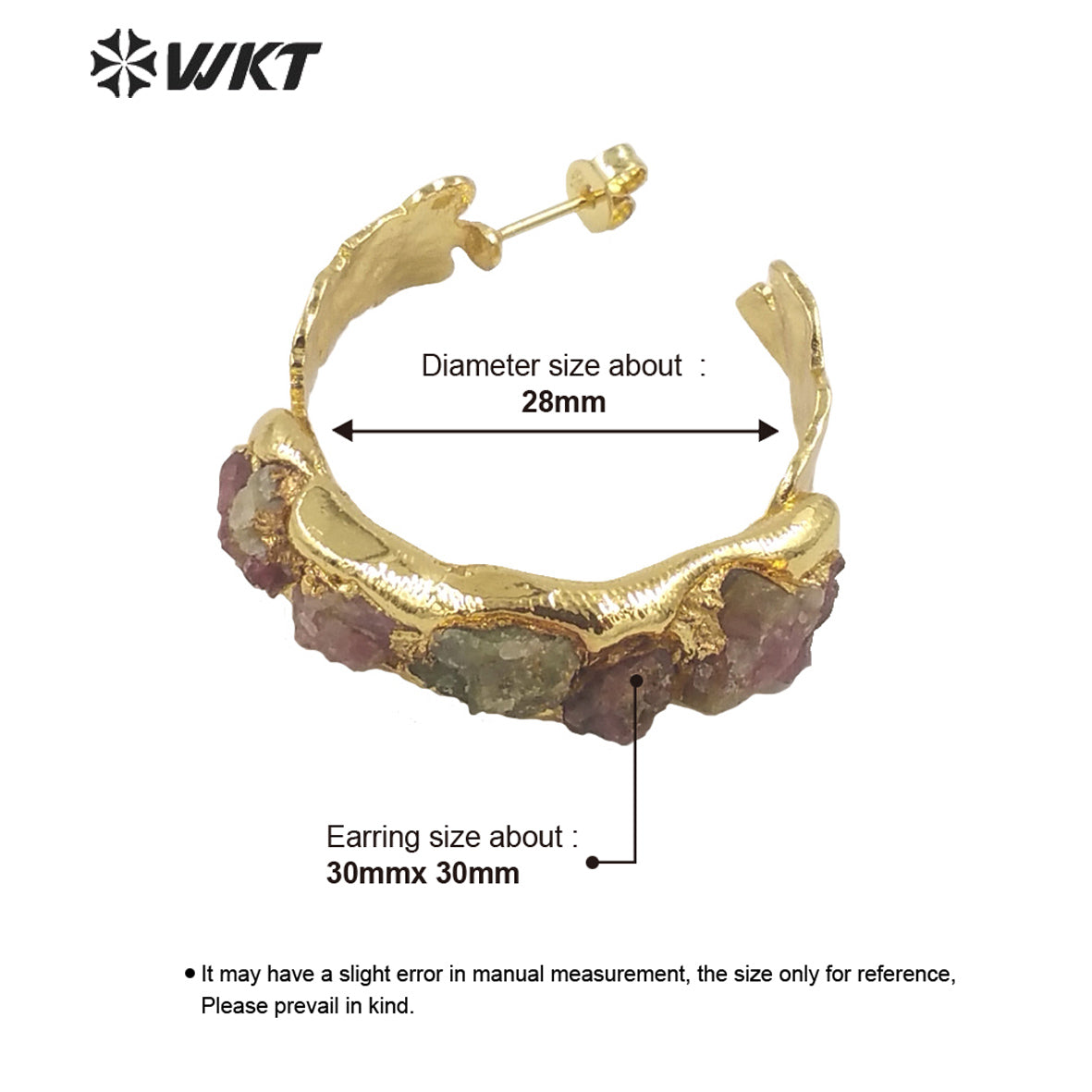 WT-E661 WKT 2022 Noble Style Design Natural Color Tourmaline Earrings C Shape Stud Earrings for Dressing Party Jewelry Earrings