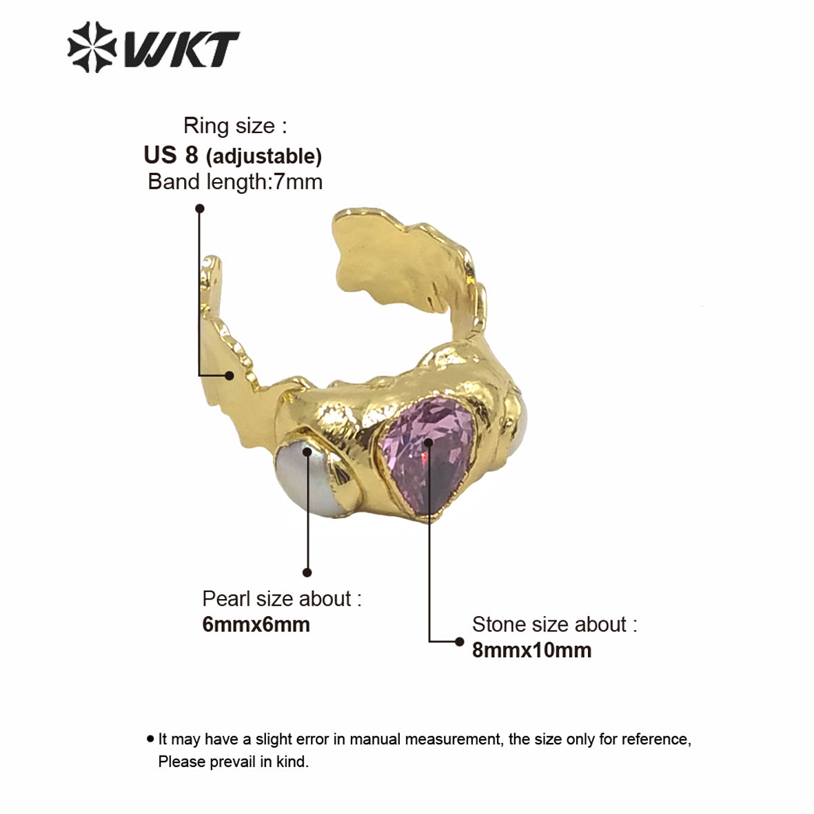 WT-MPR011 WKT Exclusive Gorgeous Natural Pearl CZ Stone Cocktail Ring Women Fashion Gold Electroplated Irregular Lava Stone Ring