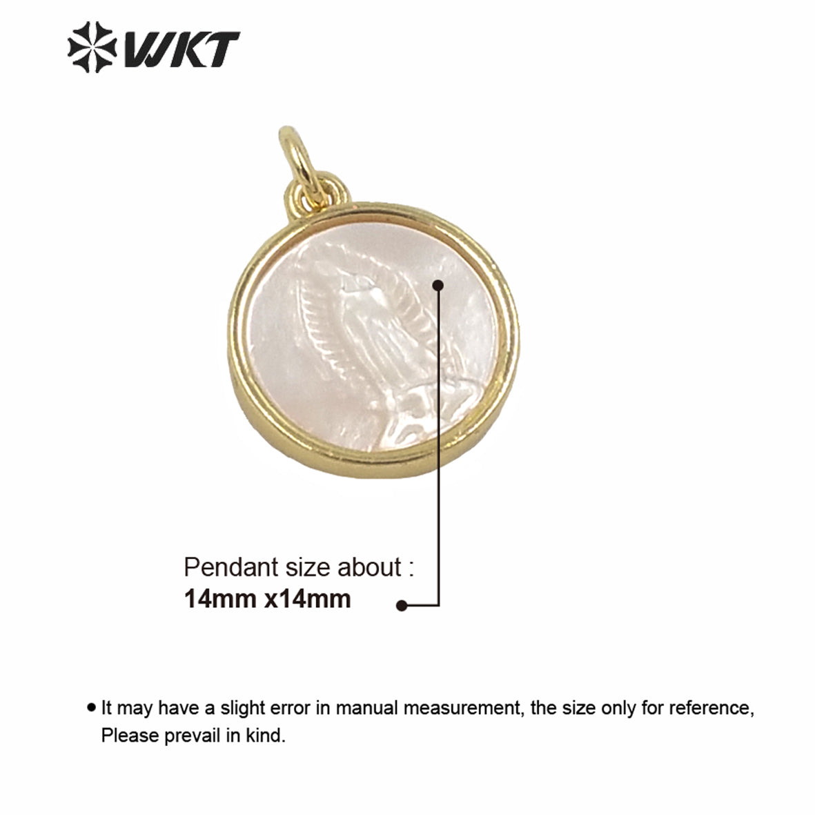WT-MP171 Small Size Gold Bezel White Virgin Mary Pendant Lady Fashion Gold Shell 14mm Single Loop Mary Religious Pendant