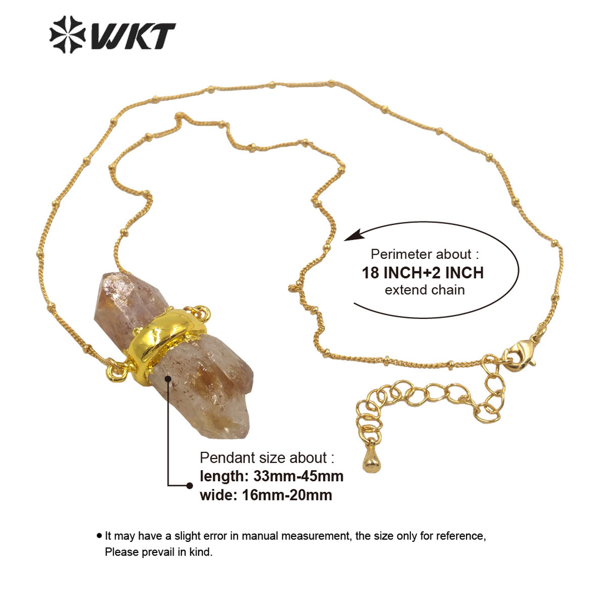 WT-N1290 Wholesale Healing Spirit Yellow Citrine Quartz Stone Necklace 18inch Long Stellite Beads Chain Citrine Pendant Necklace
