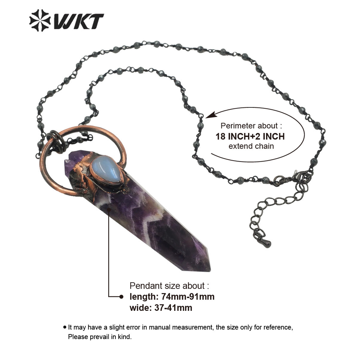 WT-N1264 WOMEN Antique Copper Plated Natural Amethyst Stone Necklace Fashion Energy Stone Point Amethyst Lucky Necklace