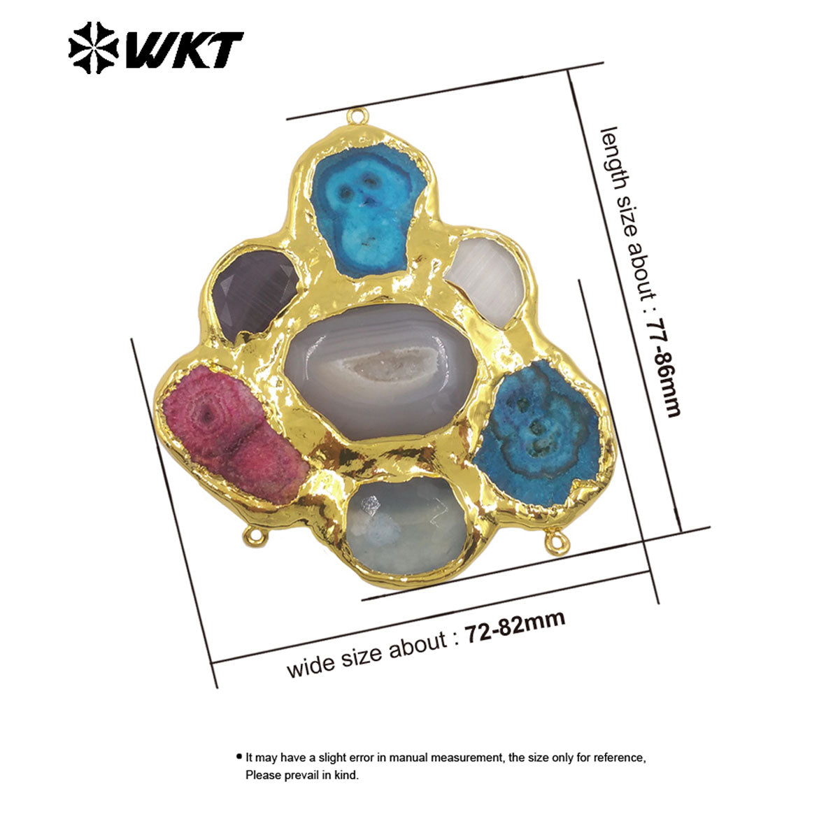 WT-C337 Amazing Three Hoops And Back Full Gold Plated Multi Natural Stones Connectors For Jewelry Connection Accessories