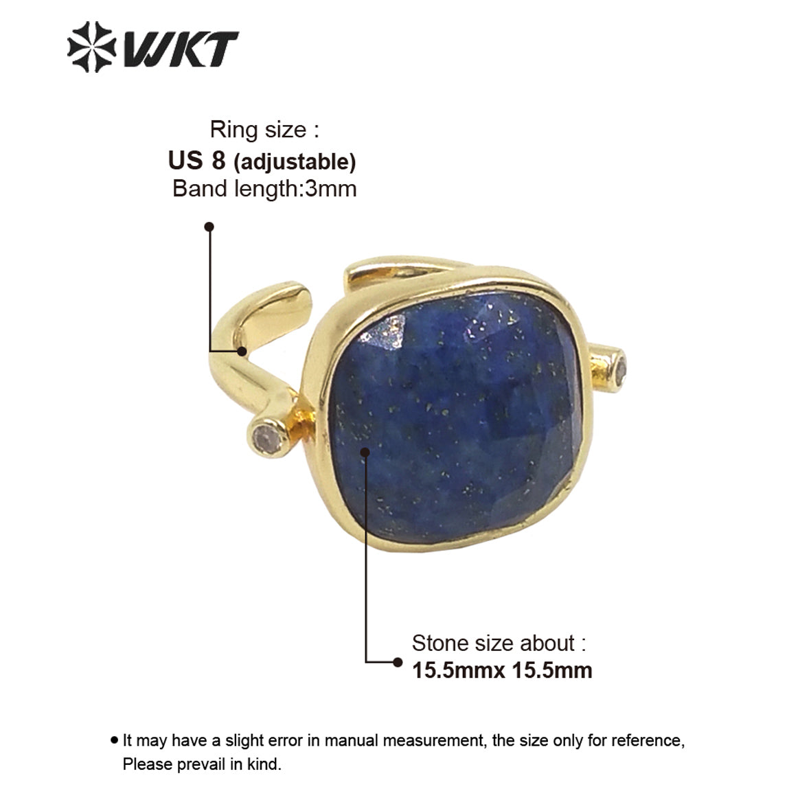 WT-R427 WKT Newest Elegant Square Faceted Gemstone Ring 18k Real Gold Plated Resist Tarnishable Birthday Stone Ring