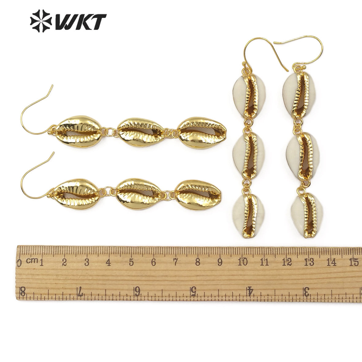 WT-E519 New Design Shell Jewelry Long Earrings With 18K Gold Full and Half Plating Options Shell Earring Natural Cowrie Earring