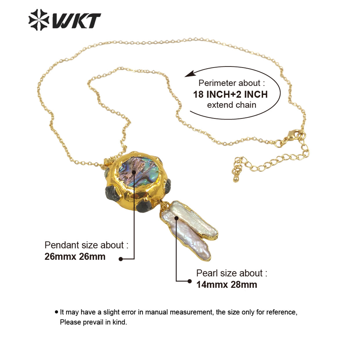 WT-JN149 Wholesale Fashion 18k Real Gold Plated Natural Freshwater Pearl Charm Necklace with Link Chain Lady Wedding Necklace