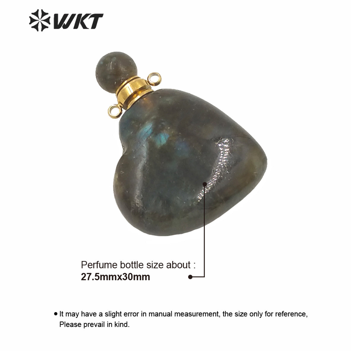 WT-P1604 Wholesale Gorgeous Unique Natural Stone Heart Perfume Bottle Pendant Double Loops Gold Stone Bottle Pendant