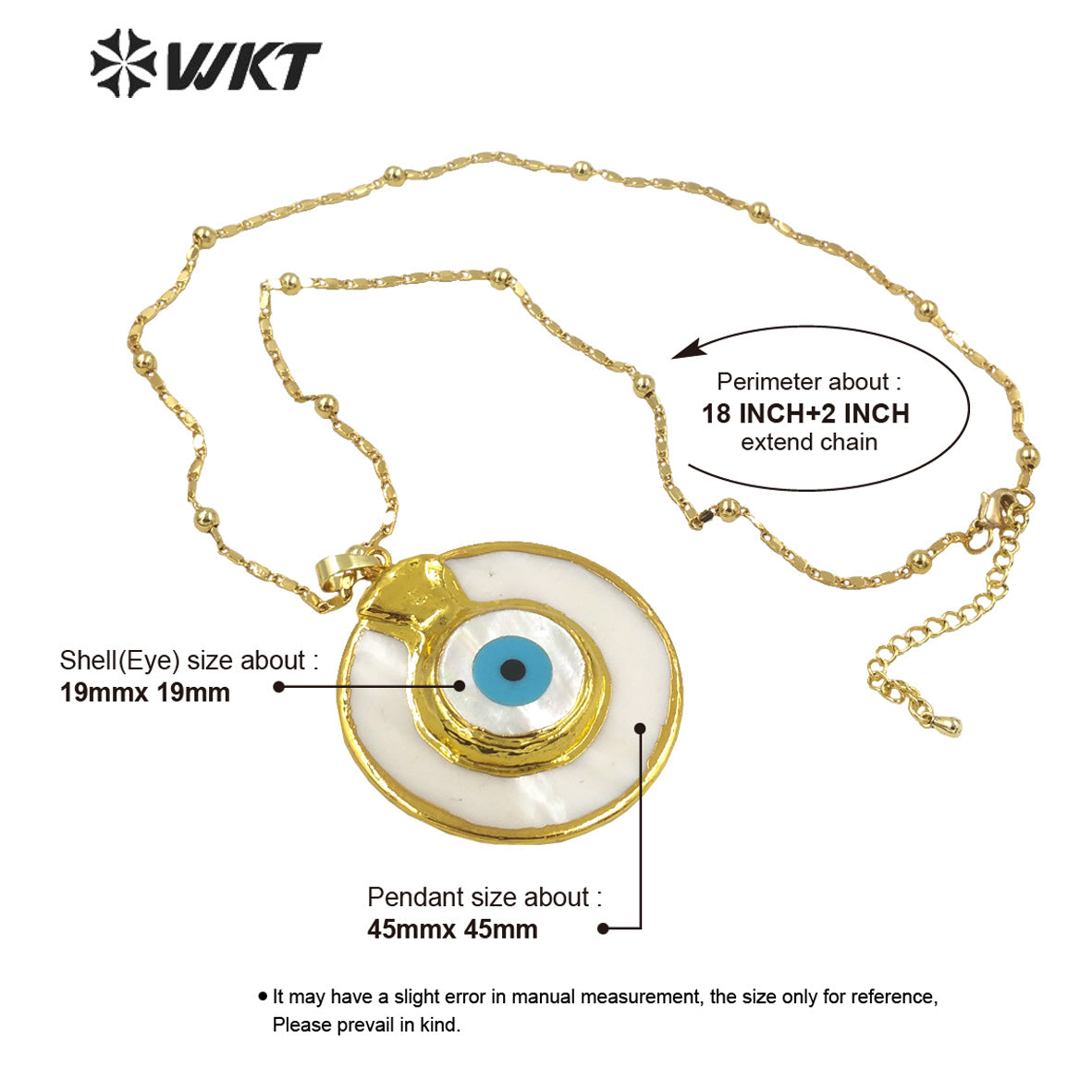 WT-JN171 Stylish Necklace Devil Eye Shell Pendant Necklace Circular Gold Electroplated Marine Life Jewelry Noble Shell Necklace