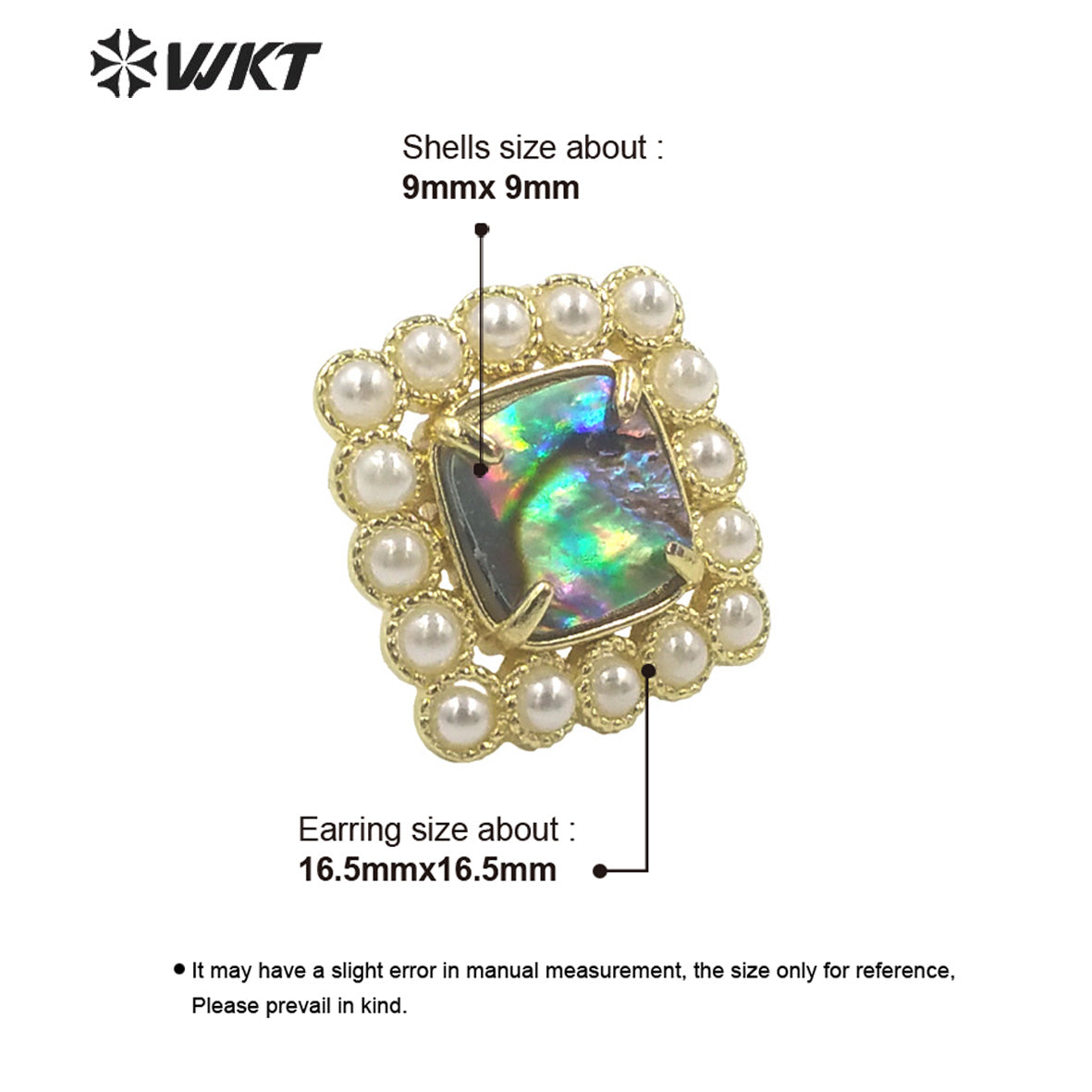 WT-MPE119 Latest Design Fashion Square Shape Claw Setting With Natural Shell Inner Gold Plated Women Studs