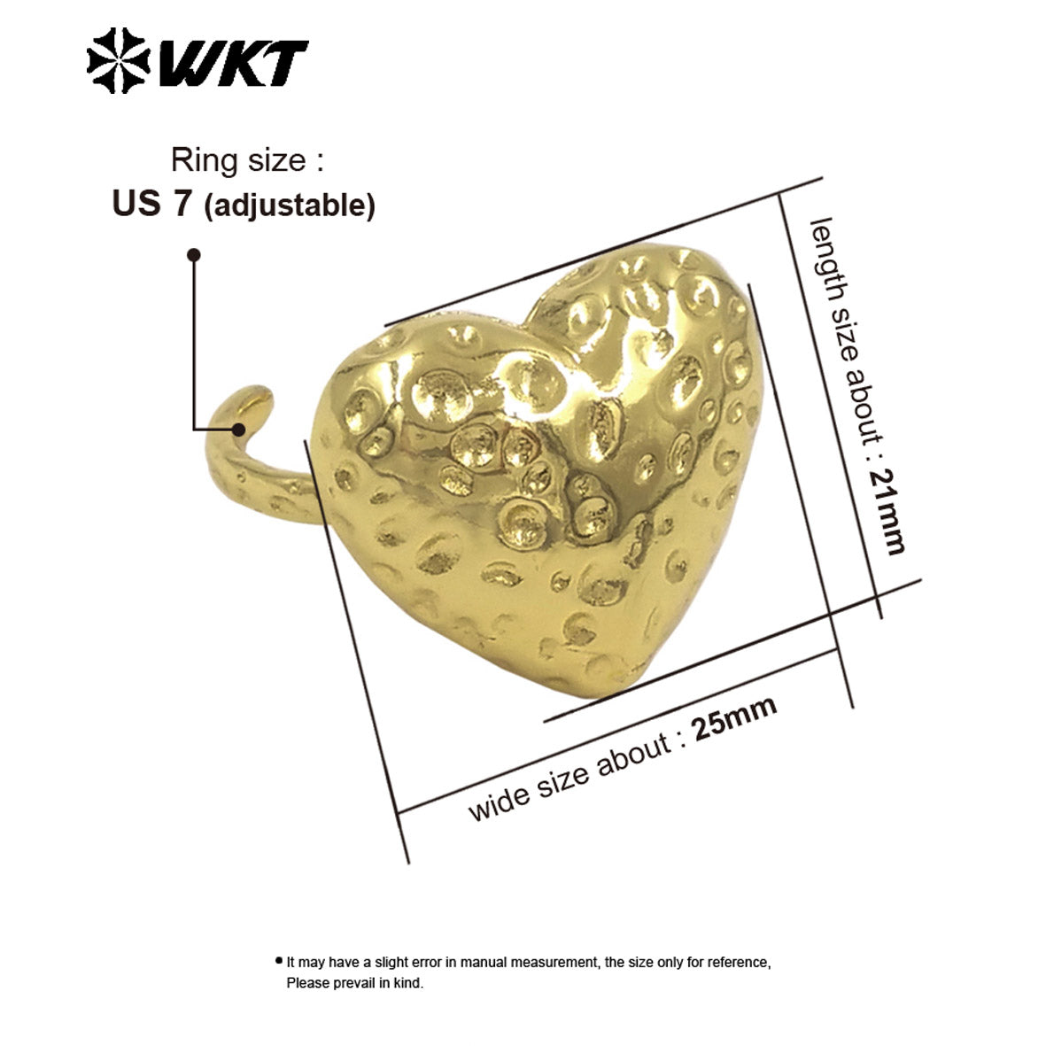 WT-R595 Delicate Lovely Style 18K Gold Electroplated Yellow Brass Metal Heart Shape Ring For Women Party Wearing Findings