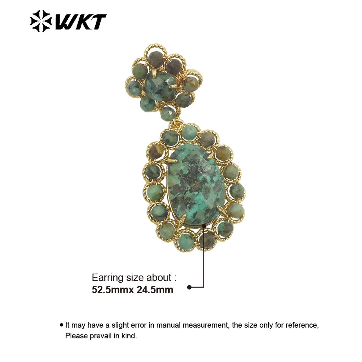 WT-E724 WKT Precious Natural Gemstone Carved with Wire Wrapped Tiny Stone Beads Made Earrings Charming Gorgeous Lapis Earrings