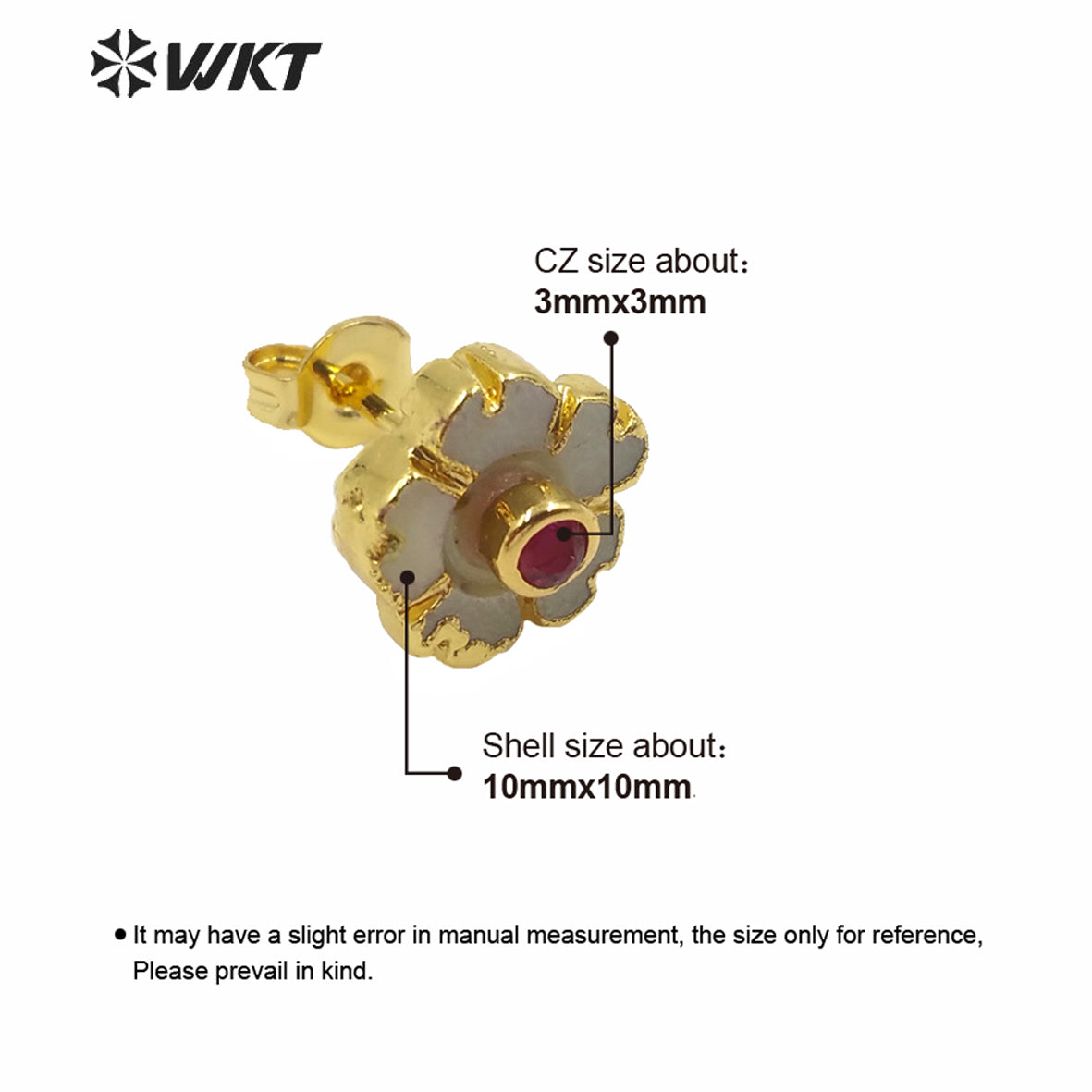 WT-MPE026 Amazing Tiny Cubic Zircon White Shell Flower Studs Charming Gold Plated Women Shell Studs Tiny Flower Studs