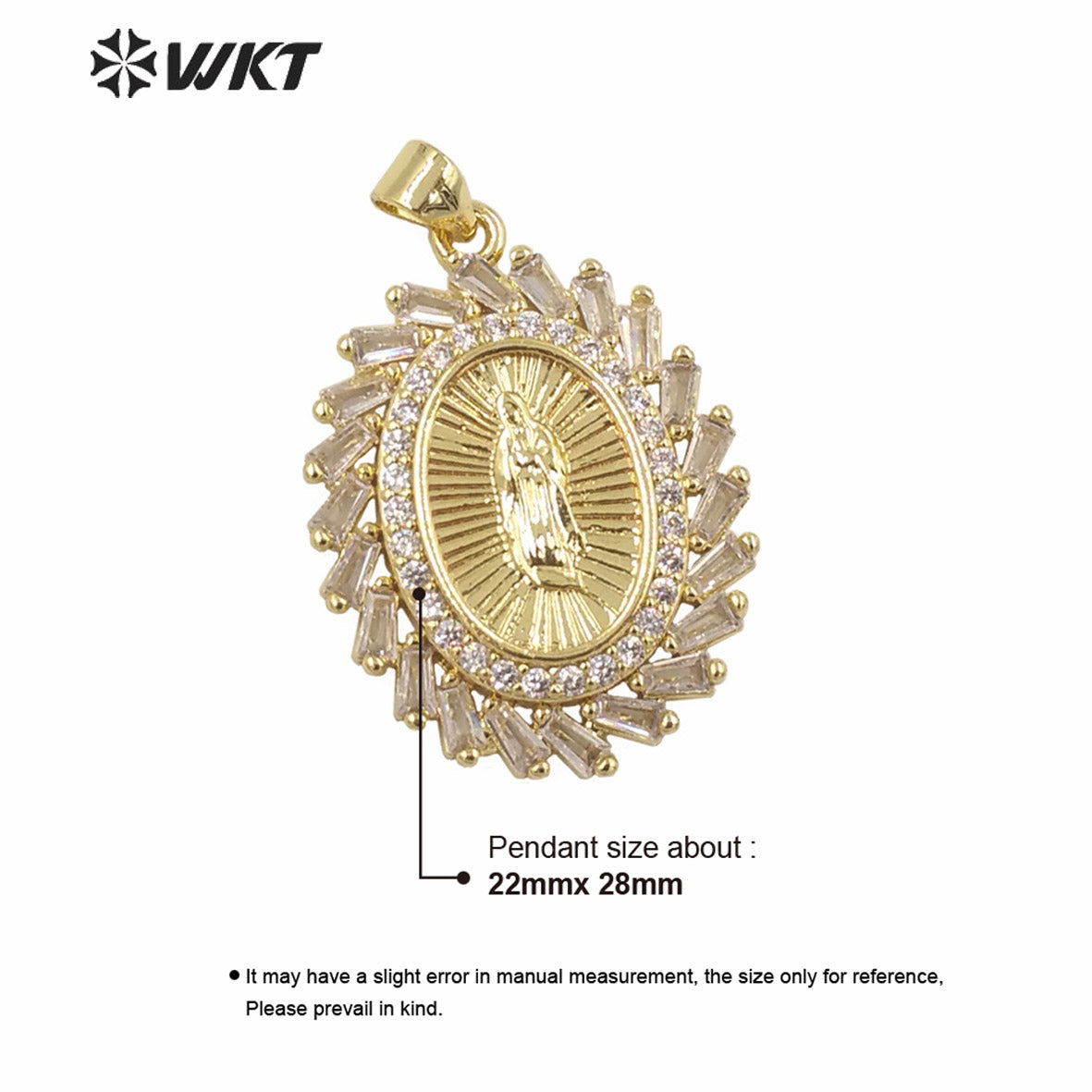 WT-MP283 Newest Vintage Style Female Deity Shaped Round Shaped Cubic Zircon Madonna Design Pendant
