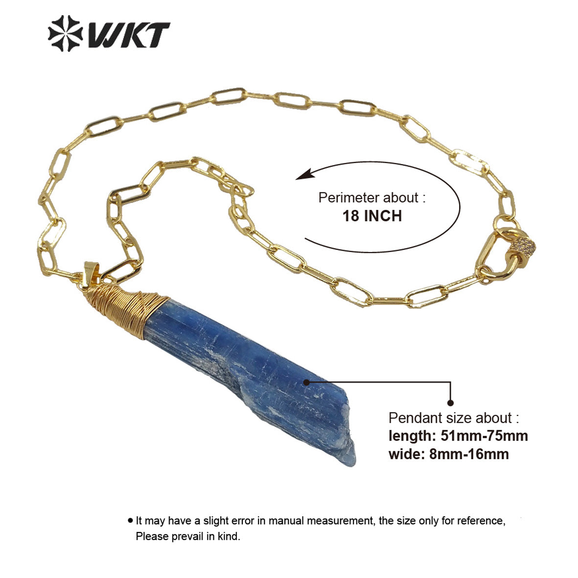 WT-N1221 Natural Blue Kyanite Necklace With Gold Plated Natural Stone Necklace Stylish Women Jewelry Blue Kyanite Necklace
