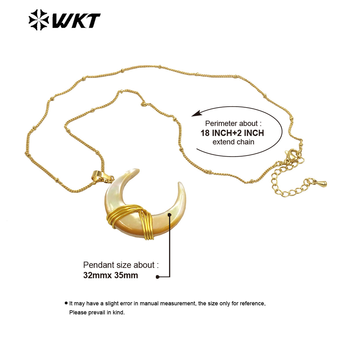 WT-JN238 Wholesale Newest MOON Shaped Shell Design 18k Chain Gold Plated Exquisite High Quality Scallop Necklace