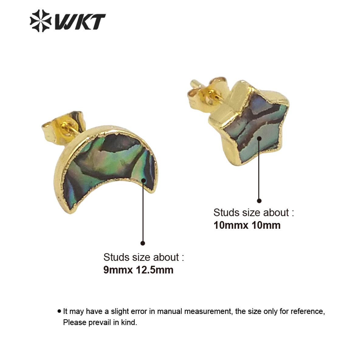 WT-E659 WKT 2022 Special Small Beautiful Natural Abalone Shell Stud Earrings Moon Star Stud Earrings with 18k Gold