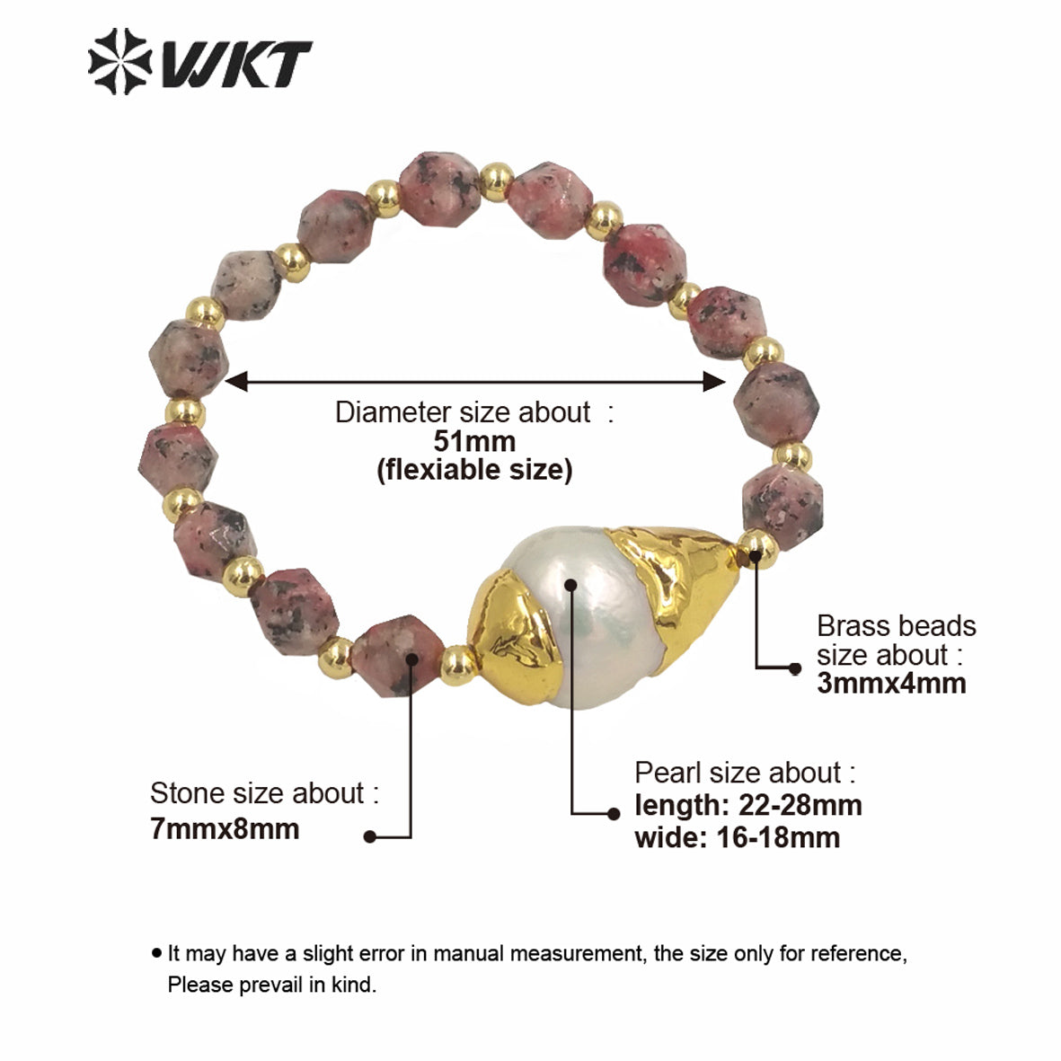 WT-MPB023 WKT Wholesale Precious Natural 8mm Stone Beads Pearl Charm Bracelet Women Flexible Stone Beads Bracelets