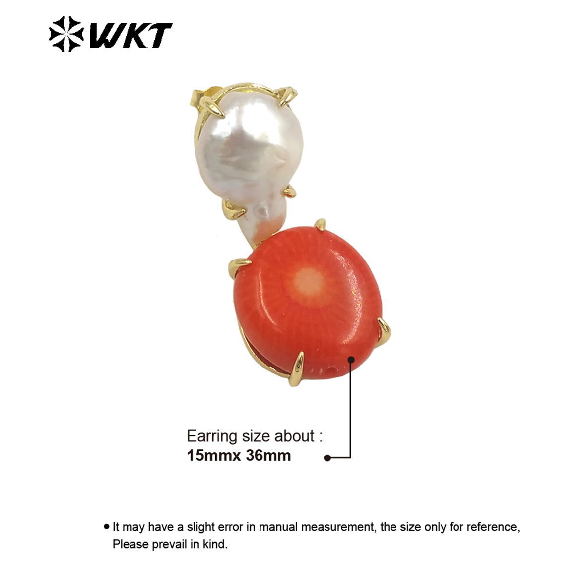 WT-MPE096 Wholesale Fashion Gold Plated Claw Setting Coral Pearl Earrings Women Trendy Boho Pearl Studs for Friend Gift