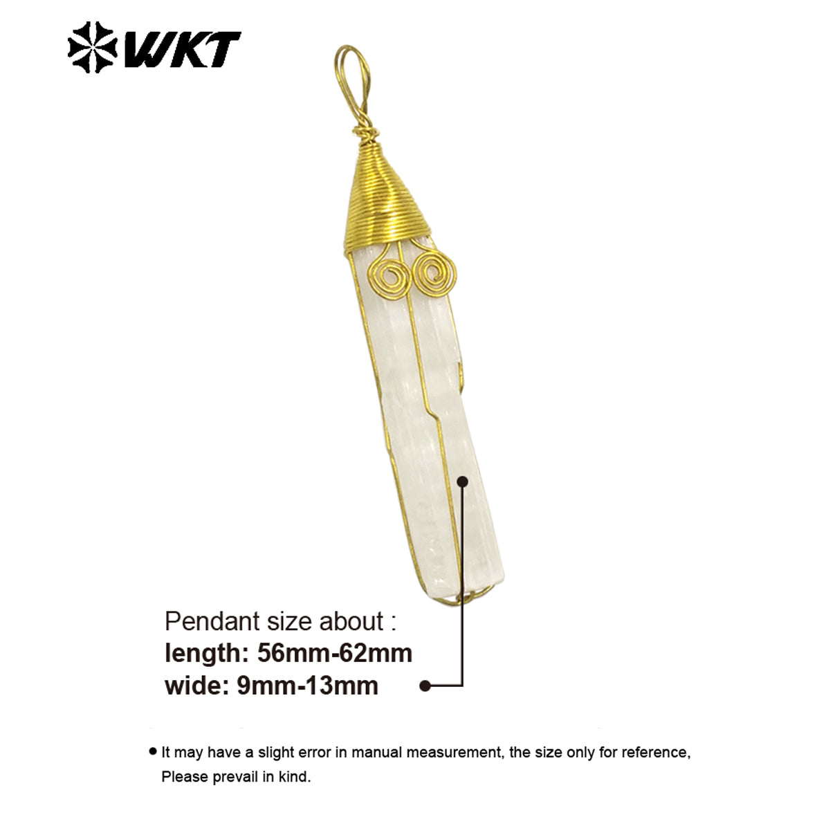 WT-P1986 Newest Fashion Gold Wire Wrapped Handmade Natural Raw White Selenite Pendants for Necklace Making
