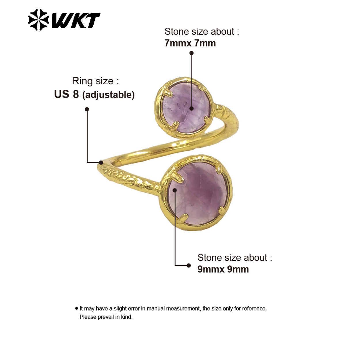 WT-R530 Wholesale Fashion New European Trendy Double Stone Adjustable Birthday Gift Lady Gemstone Ring