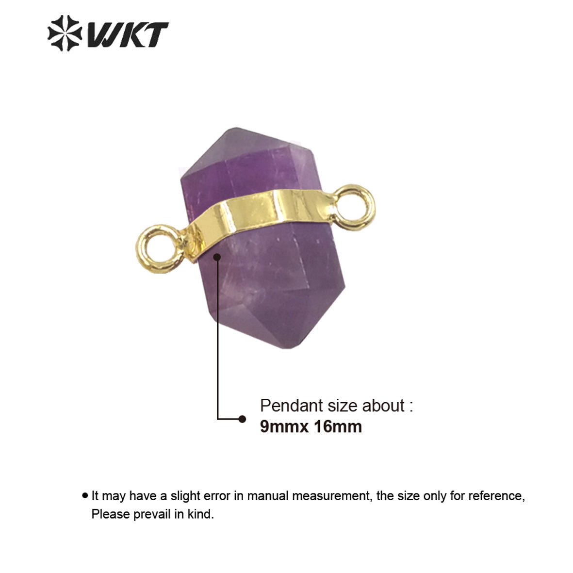 WT-P1764 Simple Cute Crystal Pendant Double Loops Bullet Shape Hexagonal Natural Stone Pendant Amethyst Citrine Pink Quartz