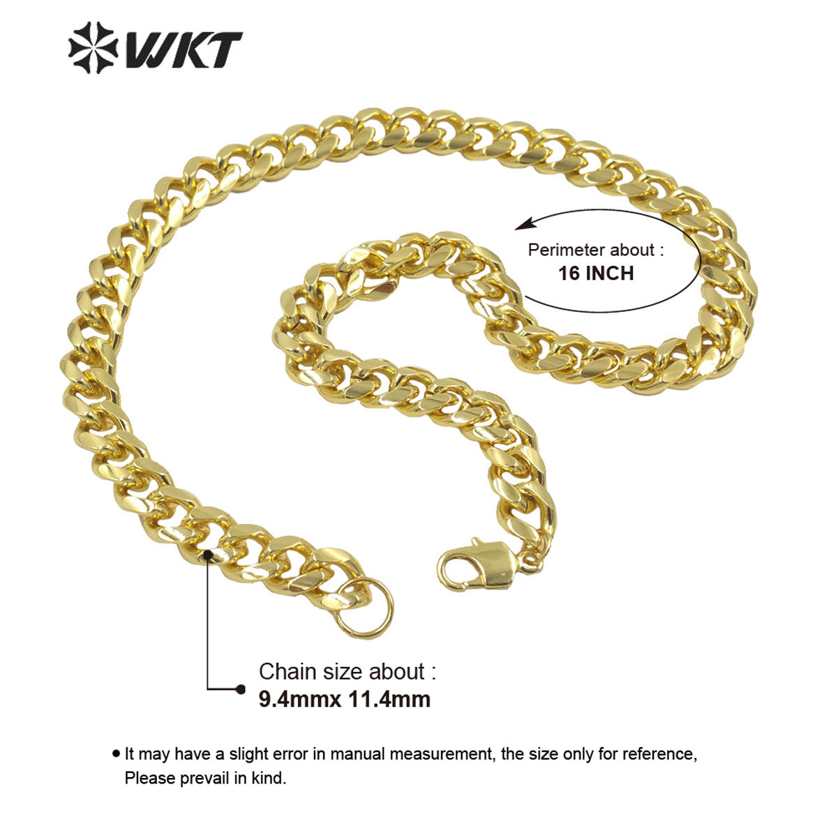 BFN015 WKT Newest Fashion 18k Real Gold Plated Alloy Metal Chain Necklace Big Chunky Faceted Finished Twisted Simple Chocker