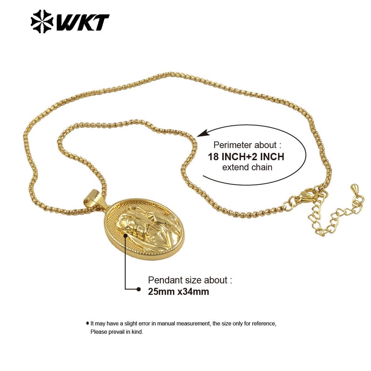 WT-JFN35 New Sales Yellow Brass Oval Shape Religion Pendant Necklace Multi Patterns Gold Plated Chain Women Daily Wearing