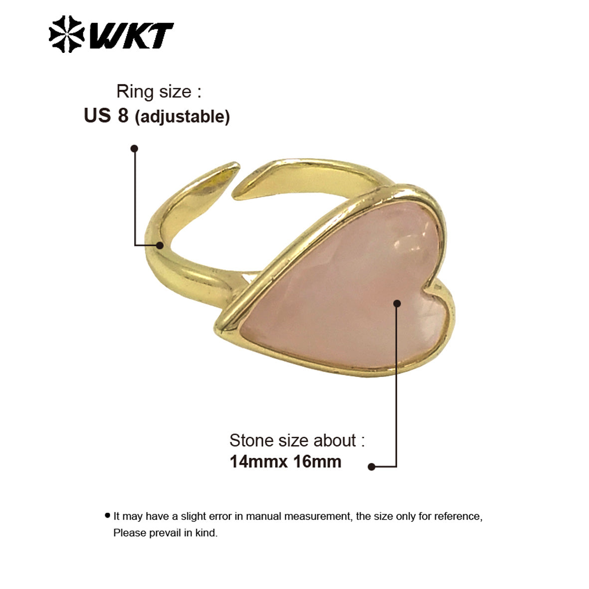 WT-R559 New Romantic 18K Gold Plated Heart Shape Natural Gemstone Adjustable Couple Ring for Girlfriend As Valentine's Day Gift