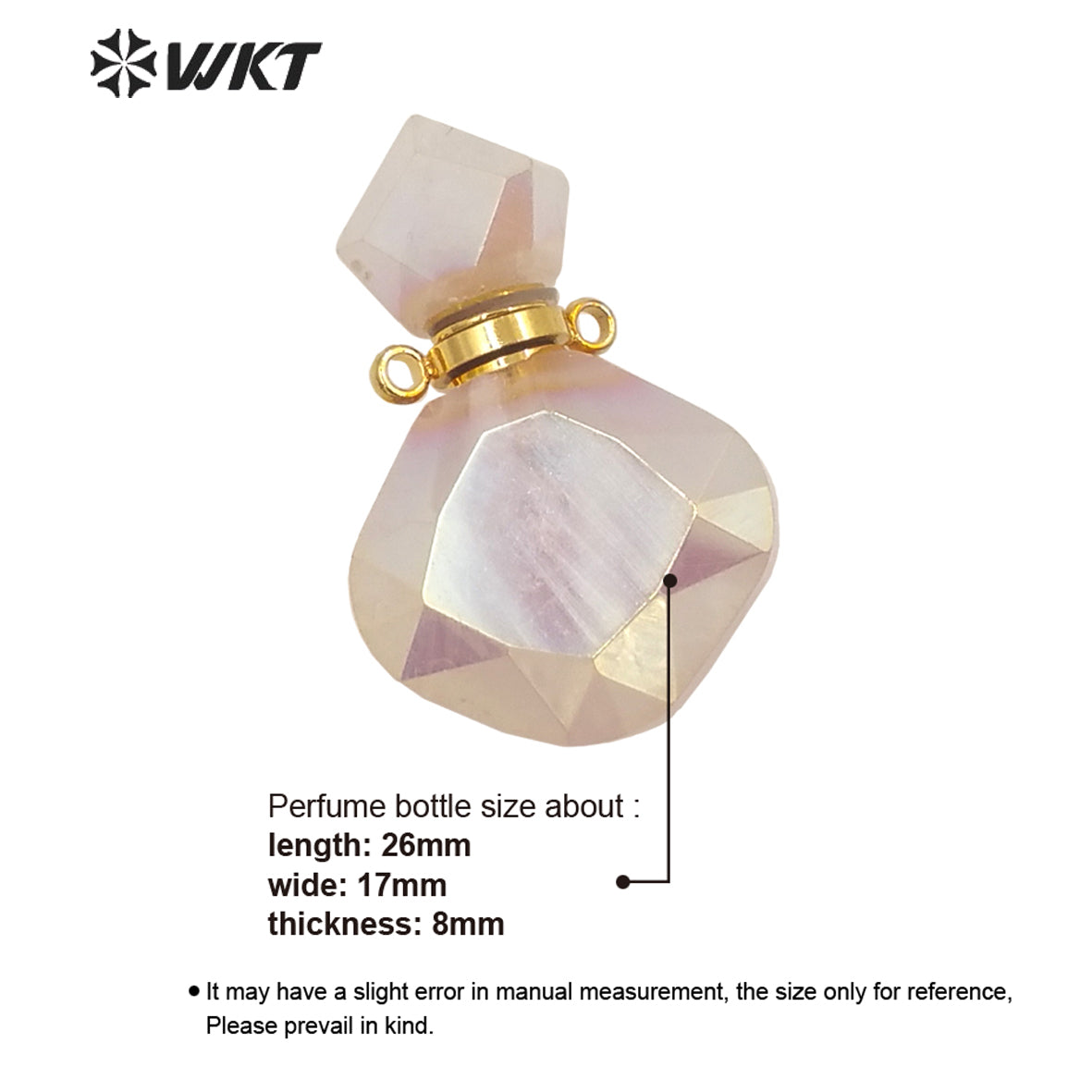 WT-P1675 WKT New Natural Gemstone Rose Quartz Aura Perfume Bottle Jewelry Pendant Lady Elegant Small Charm Stone Perfume Bottle