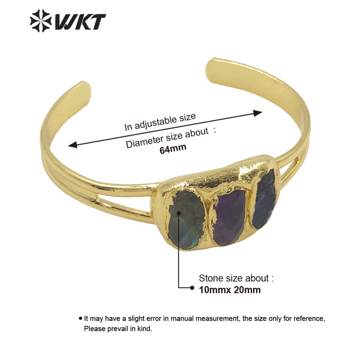 WT-B609 2022 Pastoral Three-color Gemstone Bangles C-shaped Opening Bangles Temperament 18k Gold-plated Natural Stone Bangles