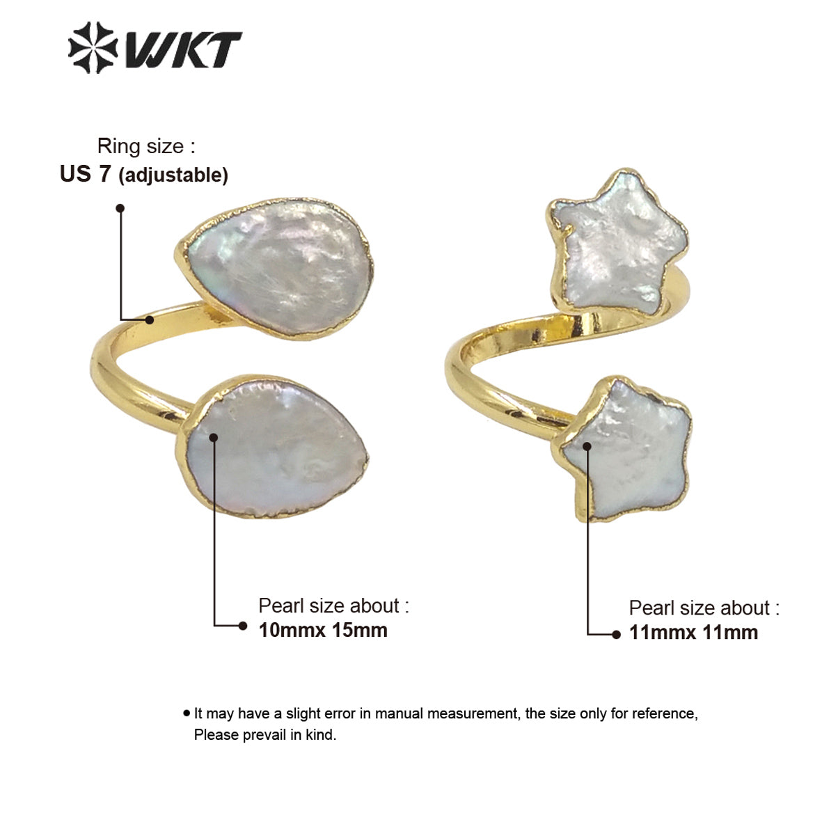 WT-MPR024 WKT2022 Special Natural Stone Star and Moon Shape Ring Natural Pearl Opening Adjustable Pearl Ring for Party Jewelry