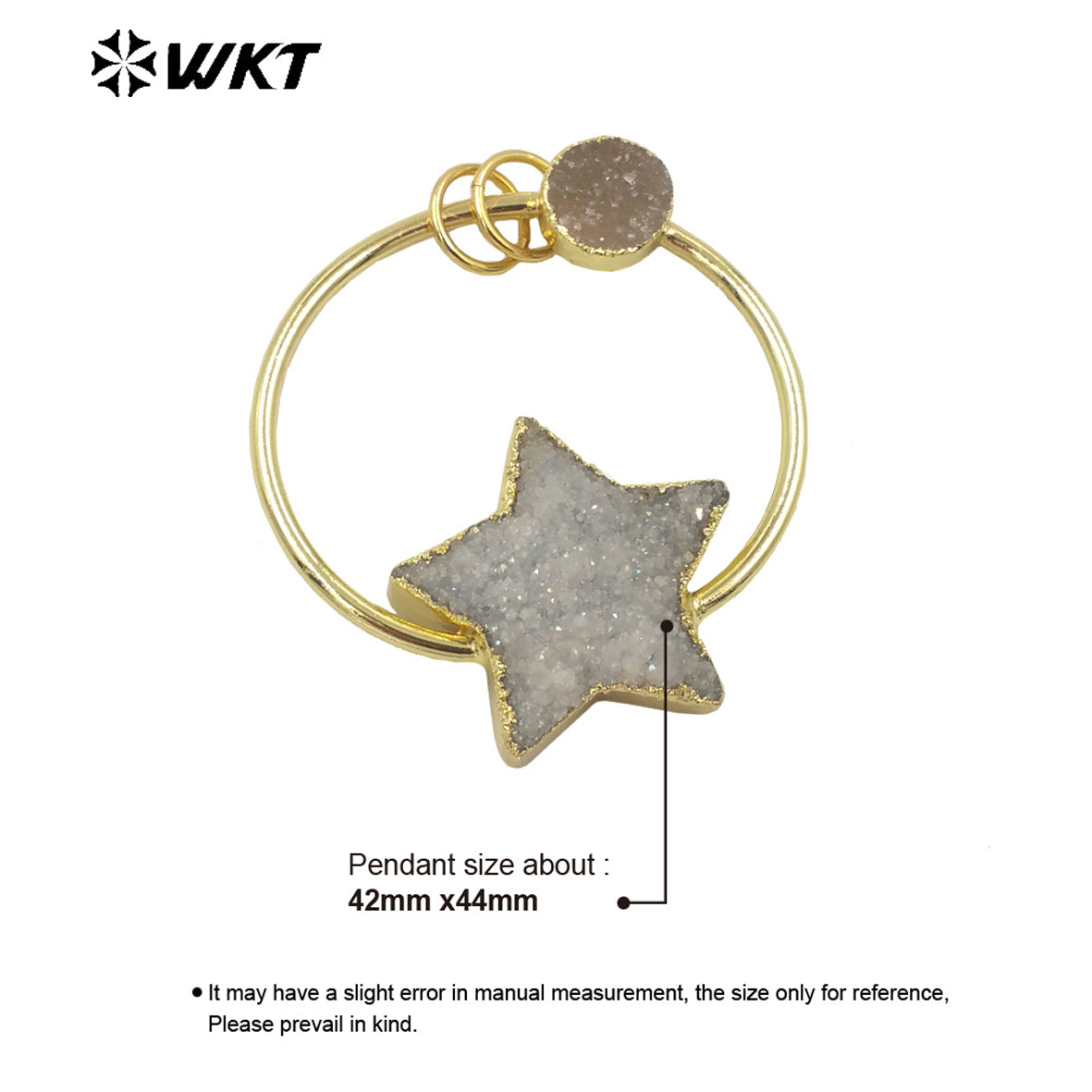 WT-P1782 Cute Star Moon Aura Druzy Quartz Small Delicate Pendant with Moon Round Stone Crystal Pendant for Women Gifts