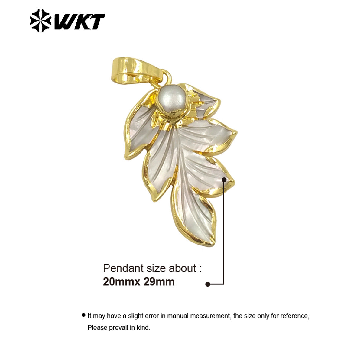 WT-JP385 Wholesale New Innovations Unisex 18K Gold Plated Mother of Pearl Leaf Pendant for Necklace Jewelry Accessory