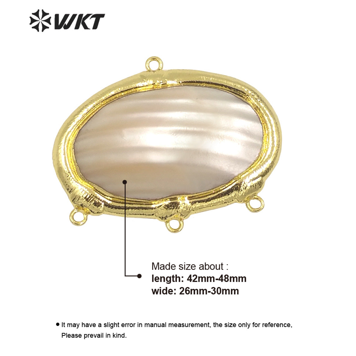 WT-PC009 Amazing 18k Real Gold Plated Oval Shape Natural White Mabe Shell Connectors With Hoops for Jewelry Necklace Design