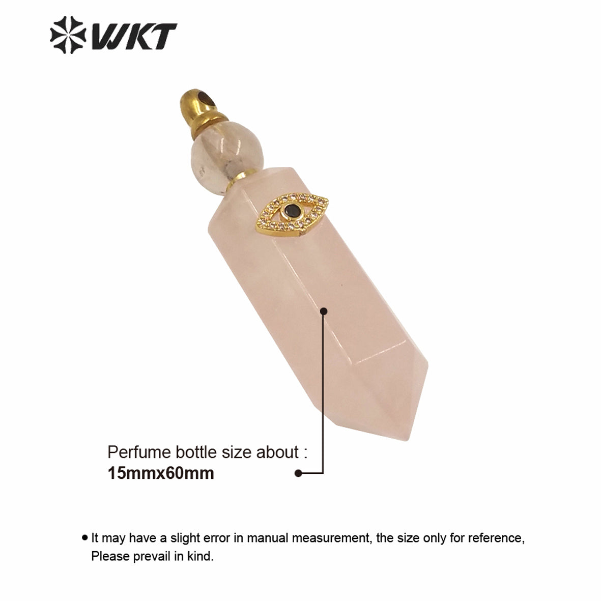 WT-P1603 NEW Charm Eye Hexagonal Spirit Point Rose Quartz Stone Perfume Bottle Women Fashion Gold Turkey Eye Perfume Pendant