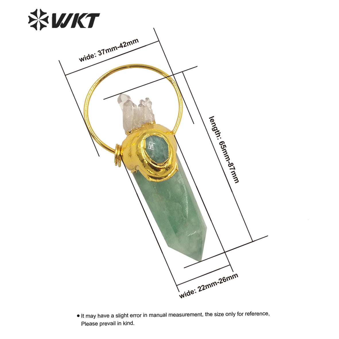 WT-P1677 Wholesale 18k Gold Plated Natural Green Aventurine Stone Pendant Women Big Gorgeous Quartz Point Pendant for Necklace