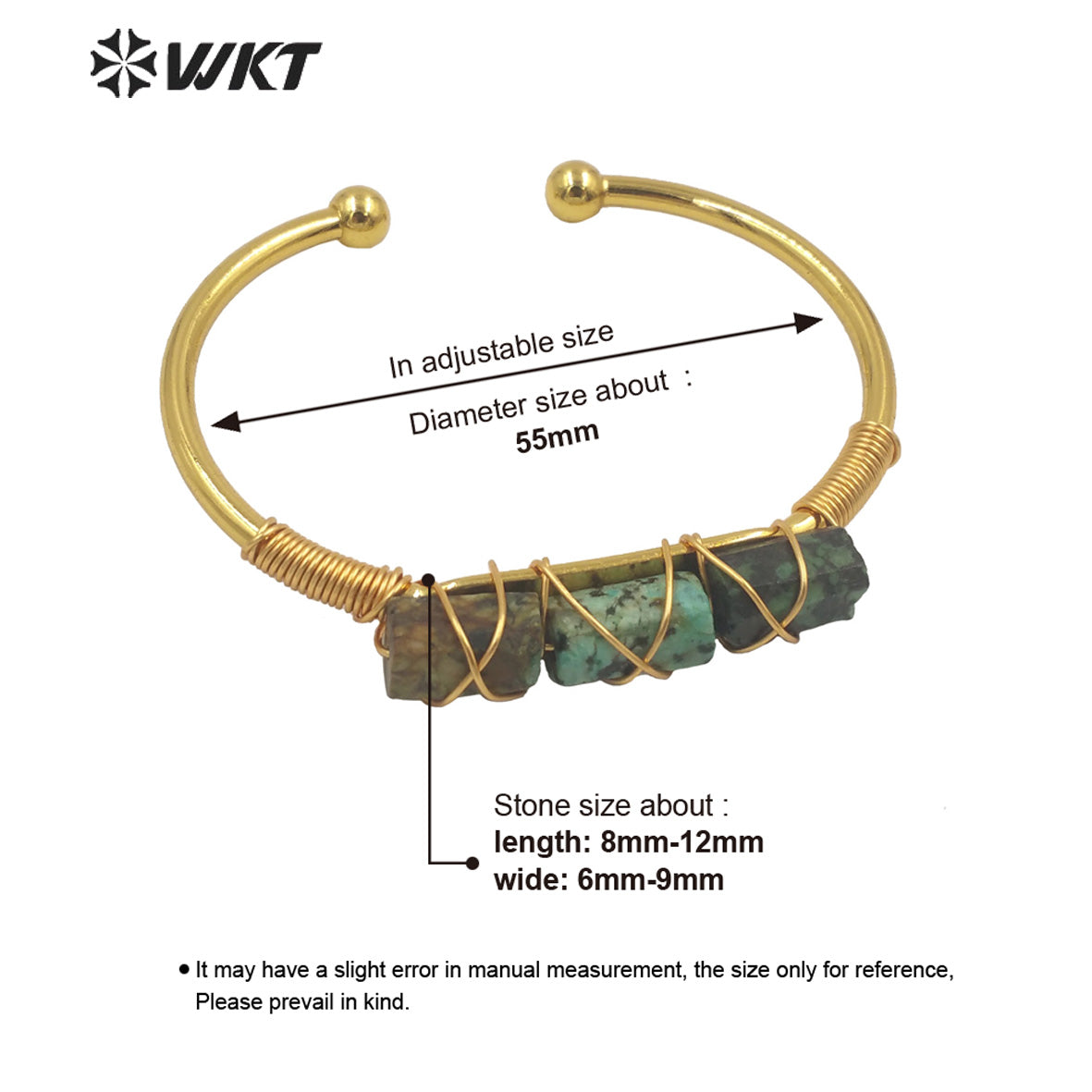 WT-B615 Wholesale New Women Handmade Wire Wrapped Natural Gemstone Cuff Bangle in Open Size Boho Stone Bangle for Friends