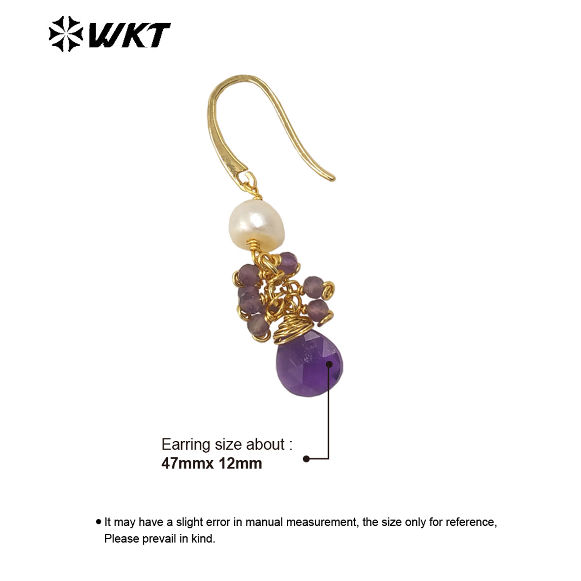 WT-E722 WKT Exclusive Design Handmade Precious Tiny Stone Charm Earrings Attractive Long Dangle Birthday Stone Earrings