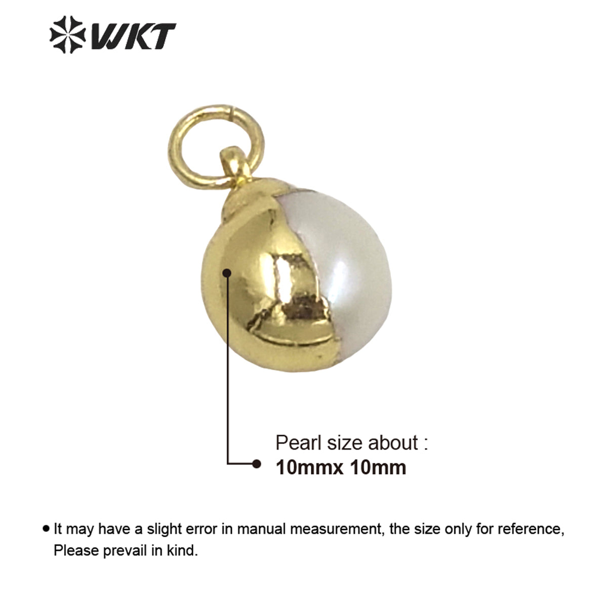 WT-JP250 WKT Secret Series Design Gorgeous Women Half Gold Electroplated Round Pearl Charm Pendant 10mm White Tiny Pearl Pendant