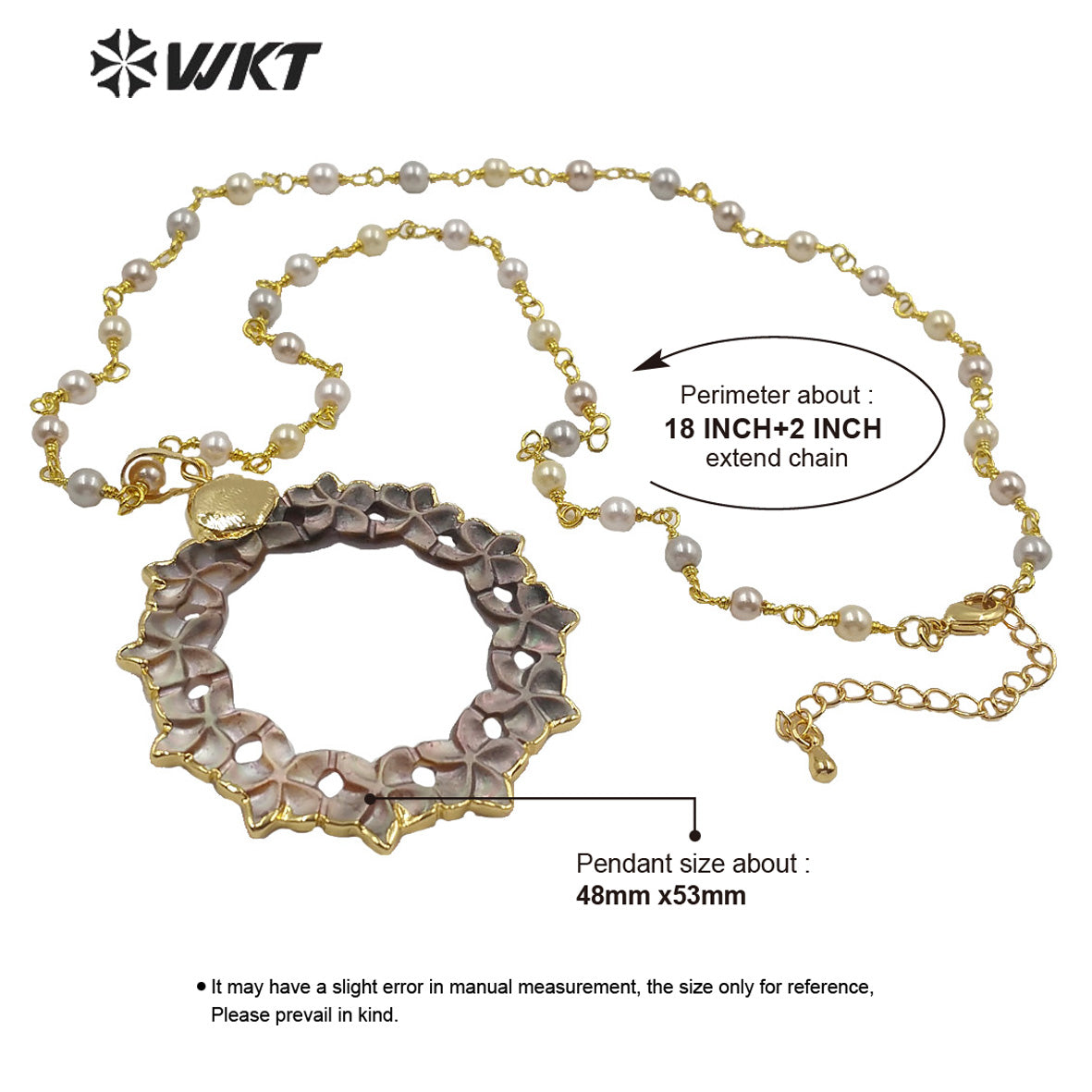 WT-JN118 Hand Carved Flower Shape Shell Pendant With Pearl Beads Necklace Women Fashion Charm Jewelry Natural Shell Necklace