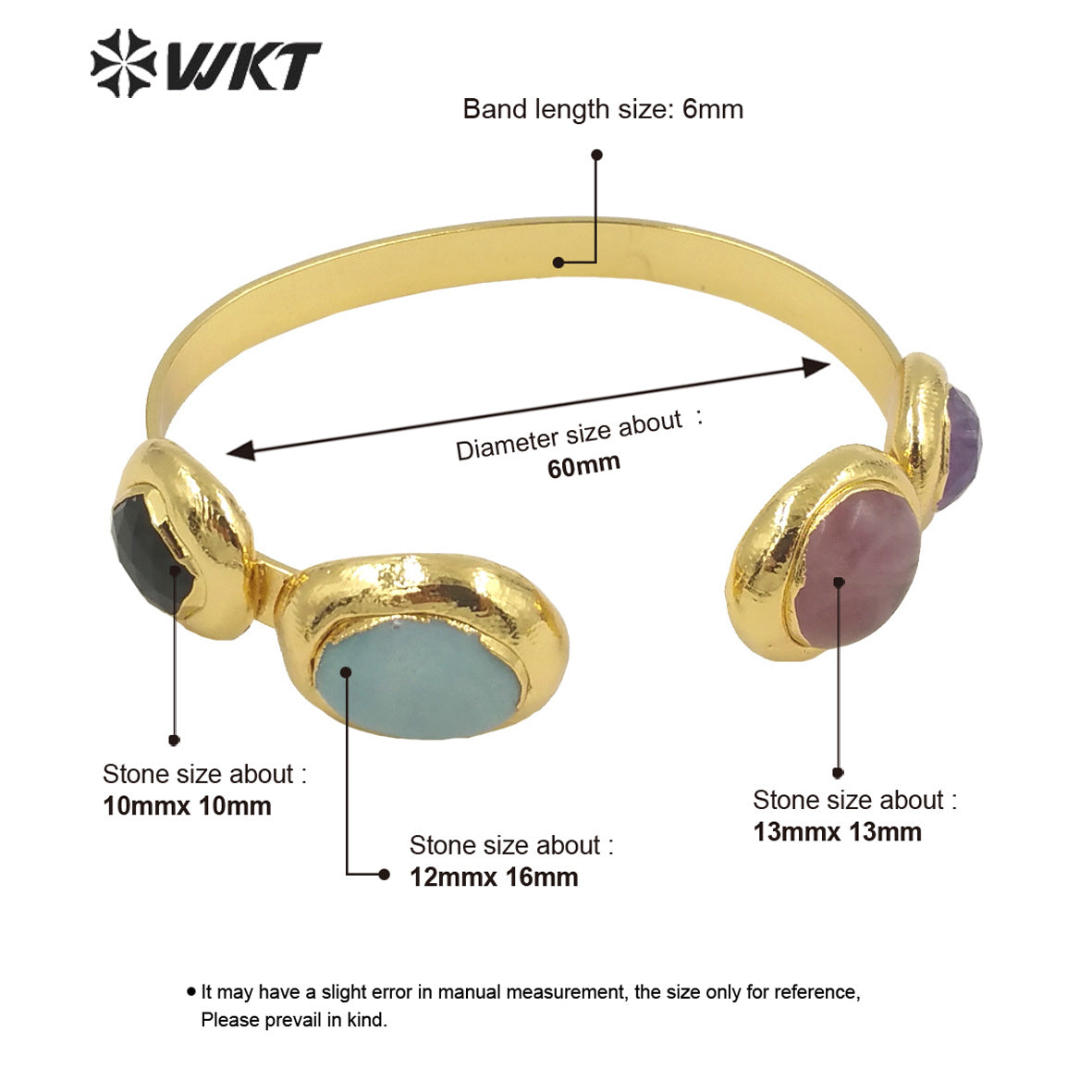 WT-B592 WKT 2022 Fashion Jewelry Sun Stone Amethyst Black Obsidian Adjustable Gold Bangle Natural Triple Stone Bangle